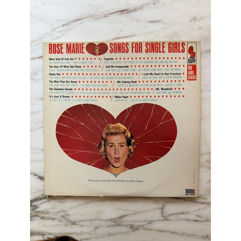 Vintage Rose Marie Songs for Single Girls LP Vinyl Valentine's Day Gift